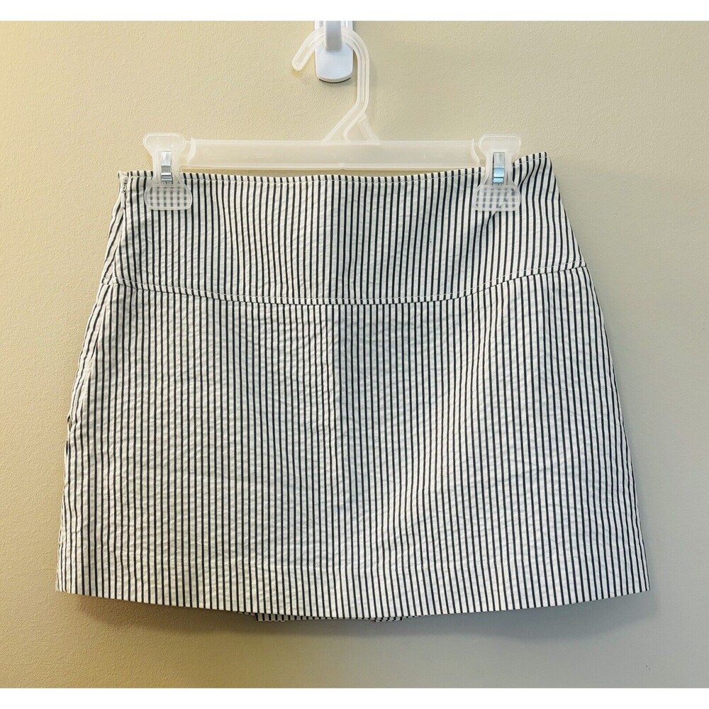 MANGO Women’s Mini Pleated Summer Skirt Striped White Blue size 2